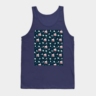 Cabin House and Snowmen Art Pattern Tank Top